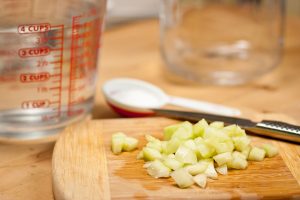 Dice the cucumbers for pickle relish