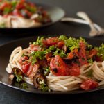 Pasta Alla Puttanesca, vegan and GF from Recipe Renovator Pasta Alla Puttanesca, vegan and gluten-free
