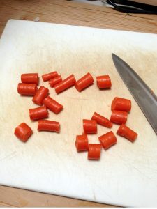 Cutting carrots for roasted vegetables