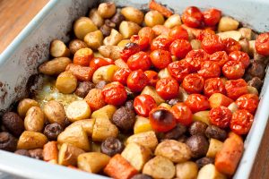 Roasted veggies in pan